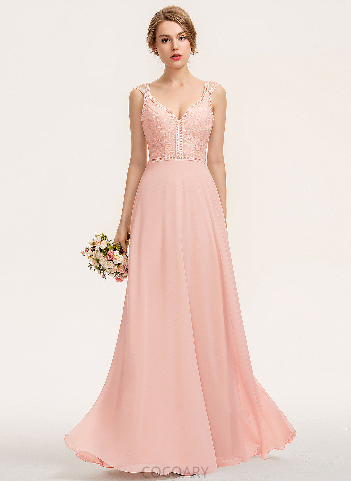 Neckline Fabric Lace Straps A-Line Silhouette Floor-Length V-neck Length Haley High Low Natural Waist Bridesmaid Dresses