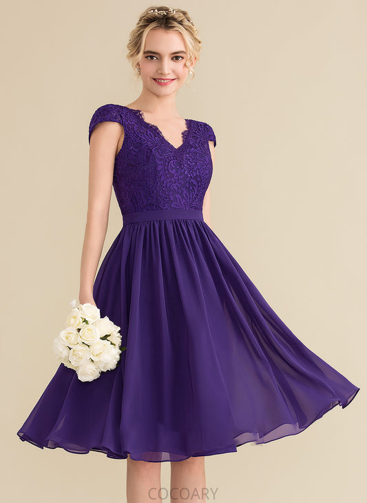 V-neck Straps Silhouette Neckline Knee-Length Fabric Length Lace A-Line Claire V-Neck Natural Waist Bridesmaid Dresses