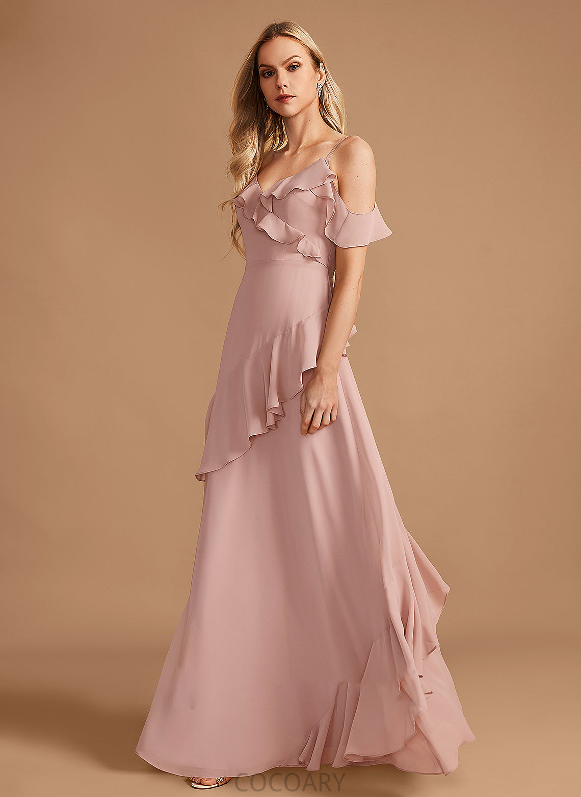 A-Line Floor-Length Length Silhouette Embellishment Fabric Ruffle V-neck Neckline Belinda A-Line/Princess Floor Length Bridesmaid Dresses