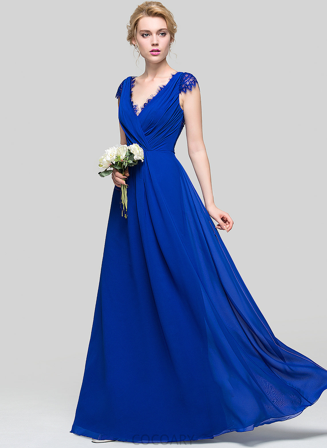 Floor-Length Embellishment Fabric V-neck A-Line Neckline Length Silhouette Ruffle Makayla Sleeveless Halter Bridesmaid Dresses