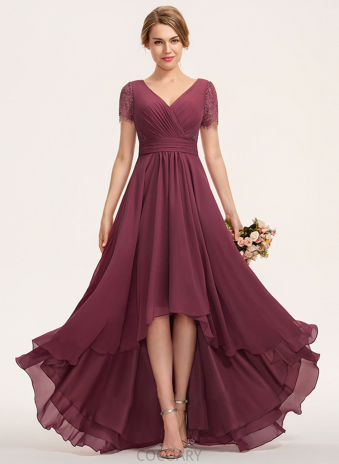 Length Fabric Silhouette V-neck Ruffle Embellishment A-Line Asymmetrical Neckline Lizeth Floor Length Sweetheart Bridesmaid Dresses