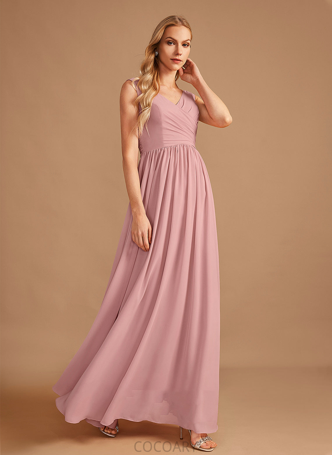 Fabric Embellishment Neckline Silhouette Length Bow(s) Ruffle Floor-Length A-Line V-neck Lola Floor Length Bridesmaid Dresses