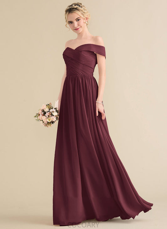 Floor-Length A-Line Length Silhouette Embellishment Off-the-Shoulder Ruffle Neckline Fabric Elaina Floor Length Straps Bridesmaid Dresses