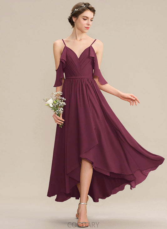 Asymmetrical CascadingRuffles V-neck Length Fabric Silhouette Embellishment Neckline A-Line Lorelai Floor Length Sleeveless Bridesmaid Dresses