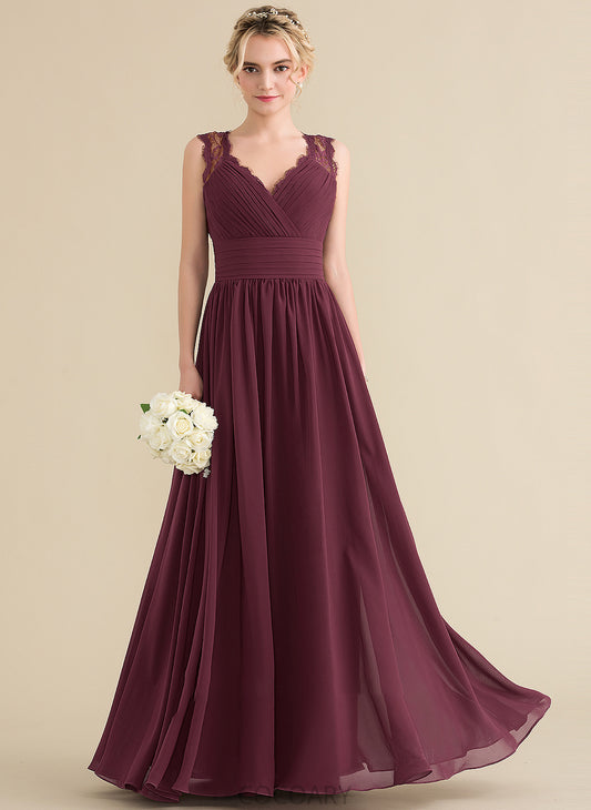 Neckline Silhouette Length Ruffle Floor-Length Bow(s) A-Line Fabric V-neck Embellishment Ginny Spaghetti Staps Bridesmaid Dresses