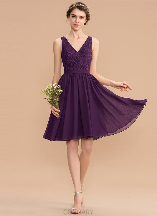 Silhouette Length Neckline A-Line Knee-Length Embellishment Ruffle V-neck Fabric Mavis Sleeveless Natural Waist Bridesmaid Dresses