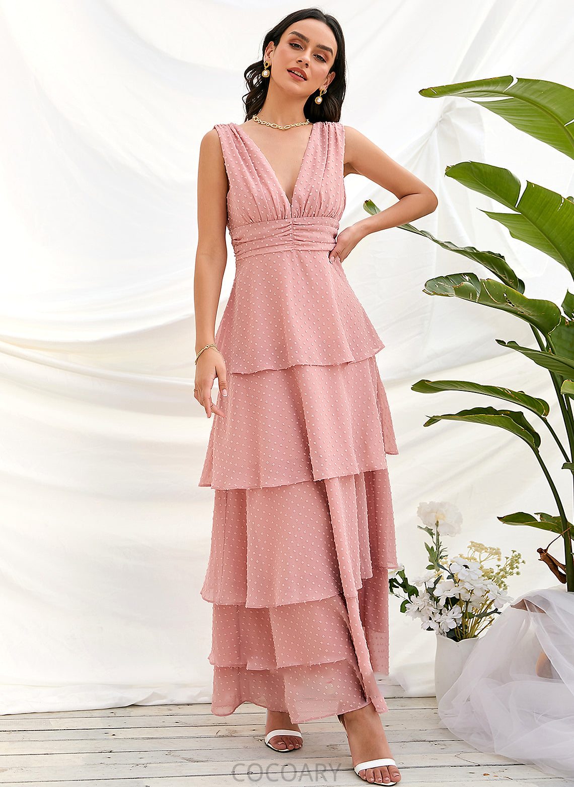 Ankle-Length V-neck Neckline Straps A-Line Length Silhouette Fabric Emilia One Shoulder Natural Waist A-Line/Princess Bridesmaid Dresses