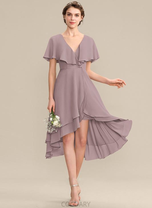 Embellishment A-Line Asymmetrical V-neck Fabric Silhouette Length CascadingRuffles Neckline Carleigh Spaghetti Staps Natural Waist Bridesmaid Dresses