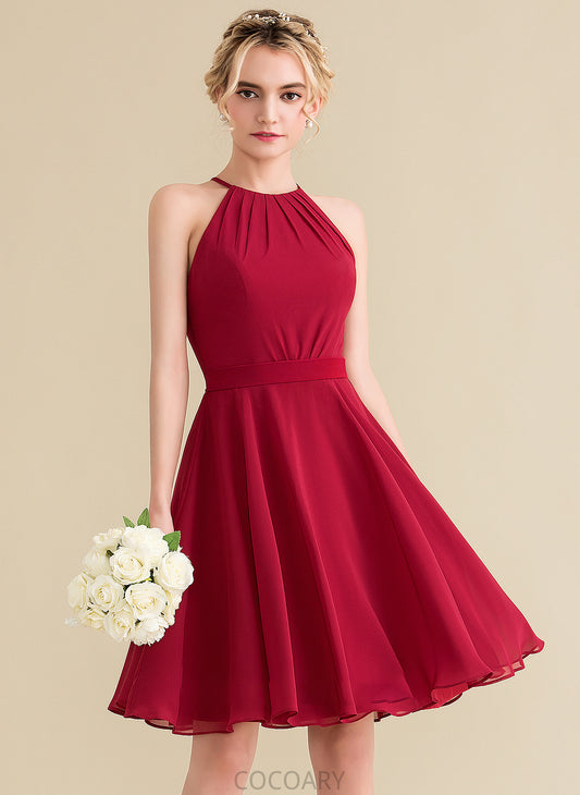 Ruffle Silhouette Fabric Knee-Length Embellishment ScoopNeck Bow(s) Length A-Line Neckline Janelle Straps Bridesmaid Dresses