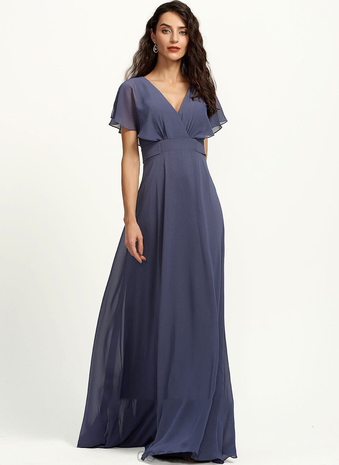 A-Line Neckline Straps V-neck Fabric Length Floor-Length Silhouette Cassie Natural Waist Halter Sleeveless Bridesmaid Dresses