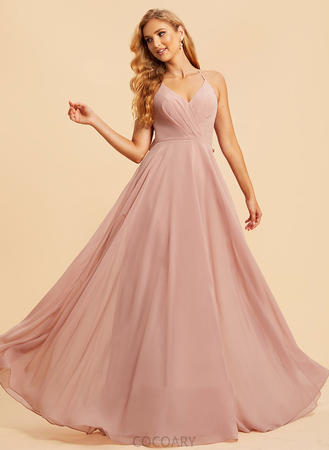 V-neck Embellishment Silhouette Floor-Length Length Neckline Ruffle A-Line Fabric Jaida A-Line/Princess Sleeveless Bridesmaid Dresses