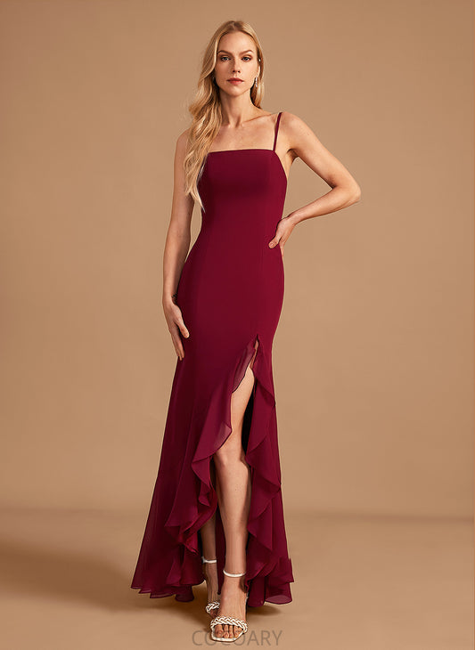 Neckline Trumpet/Mermaid SquareNeckline Silhouette Length Embellishment Ruffle Floor-Length SplitFront Fabric Jaylen Spaghetti Staps Bridesmaid Dresses