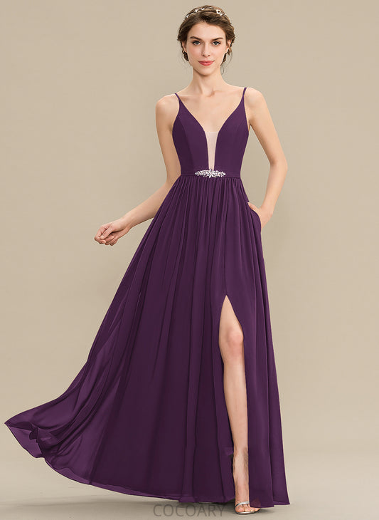 Sequins SplitFront Pockets V-neck Floor-Length Length Silhouette Fabric Beading A-Line Embellishment Neckline Bridesmaid Dresses