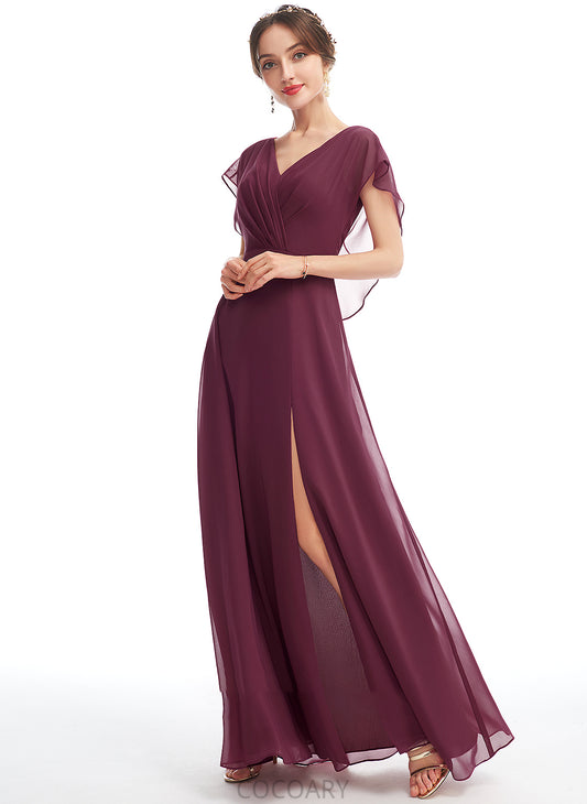 Ruffle Fabric V-neck Floor-Length Embellishment Neckline Silhouette Length A-Line SplitFront Shelby Sleeveless Bridesmaid Dresses