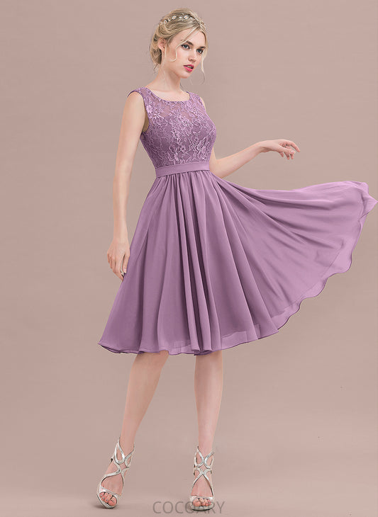 Length Neckline Knee-Length Silhouette Lace Fabric Straps A-Line SquareNeckline Vanessa Sleeveless A-Line/Princess Bridesmaid Dresses