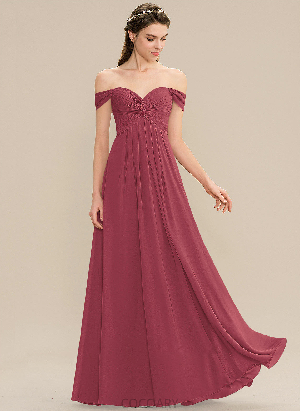 Ruffle Fabric Neckline Off-the-Shoulder Silhouette Embellishment Floor-Length Length A-Line Patsy A-Line/Princess Spaghetti Staps Bridesmaid Dresses