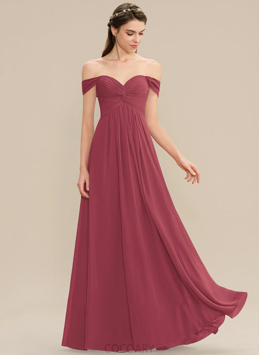 Neckline Embellishment Floor-Length Silhouette Length Off-the-Shoulder A-Line Ruffle Fabric Aisha Natural Waist Spaghetti Staps Bridesmaid Dresses