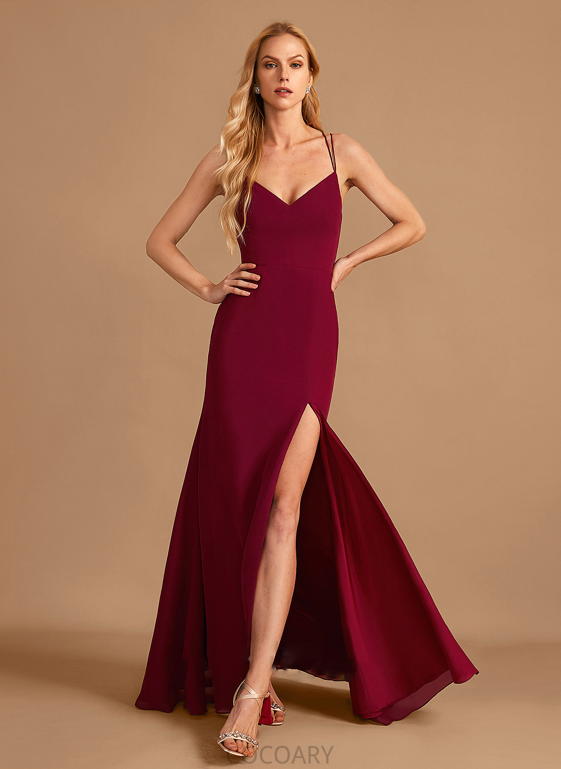 Floor-Length Length Silhouette Fabric Neckline Trumpet/Mermaid V-neck Embellishment SplitFront Carlie Short Sleeves Floor Length Bridesmaid Dresses