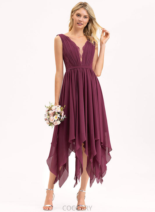 Neckline Silhouette Straps V-neck Length Ankle-Length A-Line Fabric Lace Amani Natural Waist Sleeveless Bridesmaid Dresses