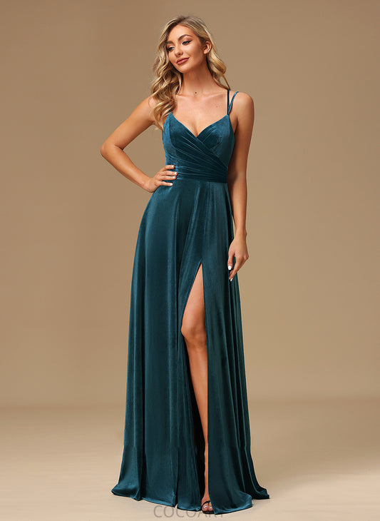 Neckline Floor-Length Fabric Silhouette A-Line SplitFront Embellishment Length V-neck Estrella Floor Length A-Line/Princess Bridesmaid Dresses