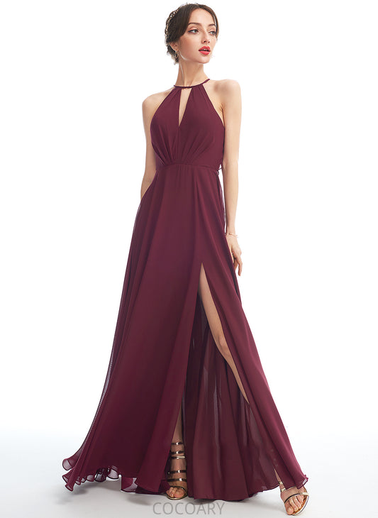 Length SplitFront Neckline Halter Embellishment Silhouette Floor-Length Fabric A-Line Shaniya A-Line/Princess Floor Length Bridesmaid Dresses