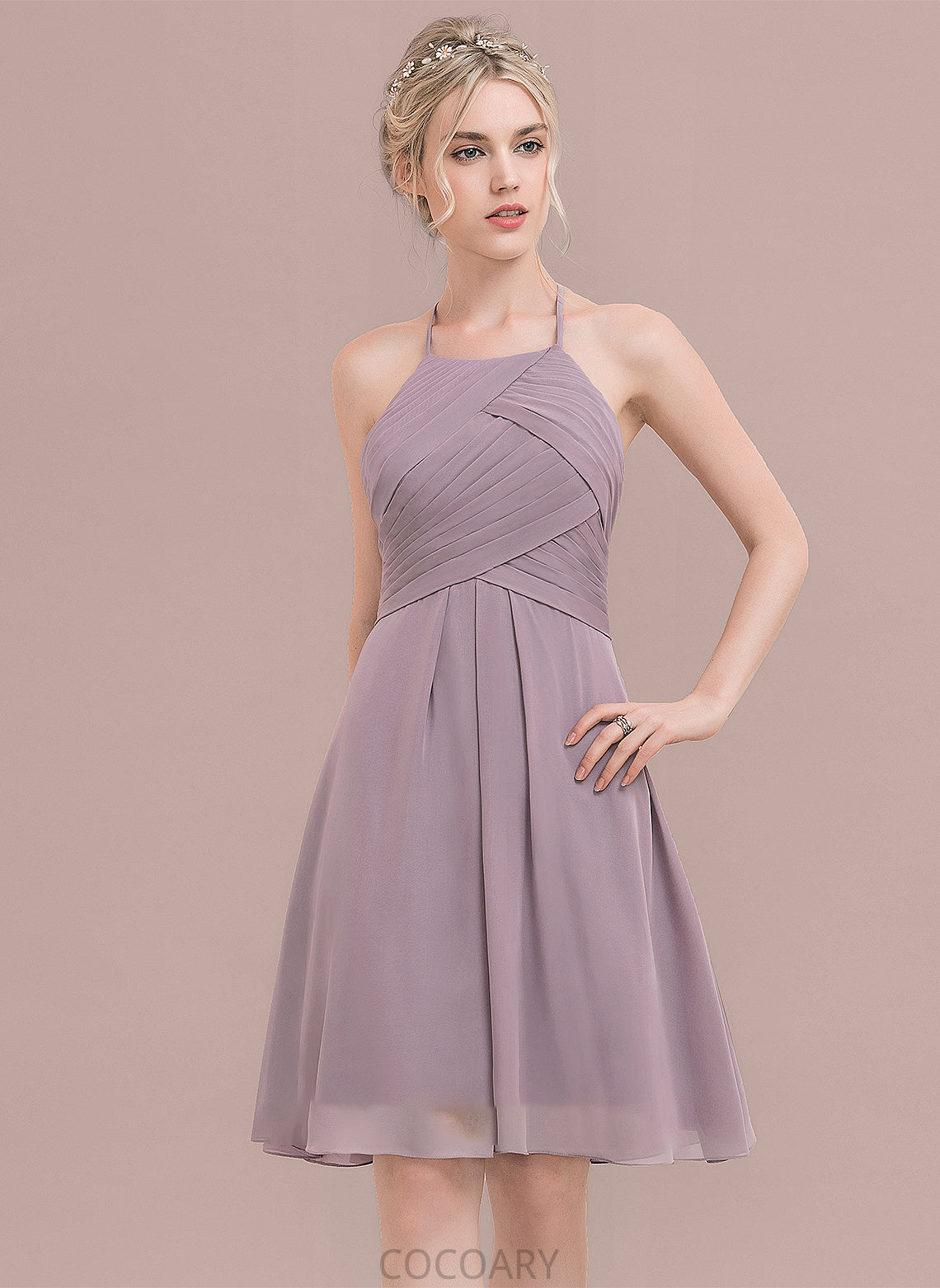 Ruffle ScoopNeck Silhouette A-Line Neckline Embellishment Fabric Knee-Length Length Jane Natural Waist Sleeveless Bridesmaid Dresses