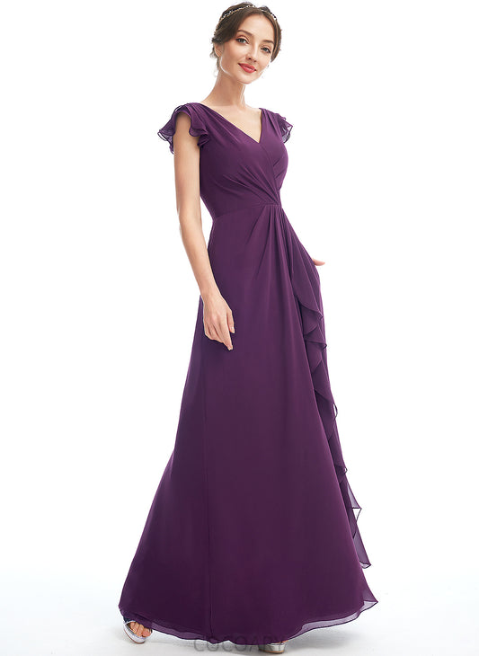 Floor-Length A-Line Length Silhouette Embellishment Neckline Pockets Fabric V-neck Ruffle Adison V-Neck Bridesmaid Dresses