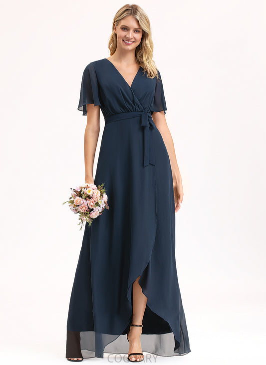 Silhouette Length Fabric A-Line Neckline Embellishment Asymmetrical Bow(s) V-neck Addyson Floor Length V-Neck Bridesmaid Dresses