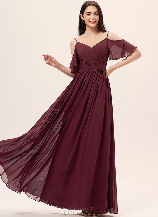 Silhouette Ruffle Floor-Length Fabric A-Line Length Embellishment Neckline V-neck Abril Spaghetti Staps A-Line/Princess Bridesmaid Dresses