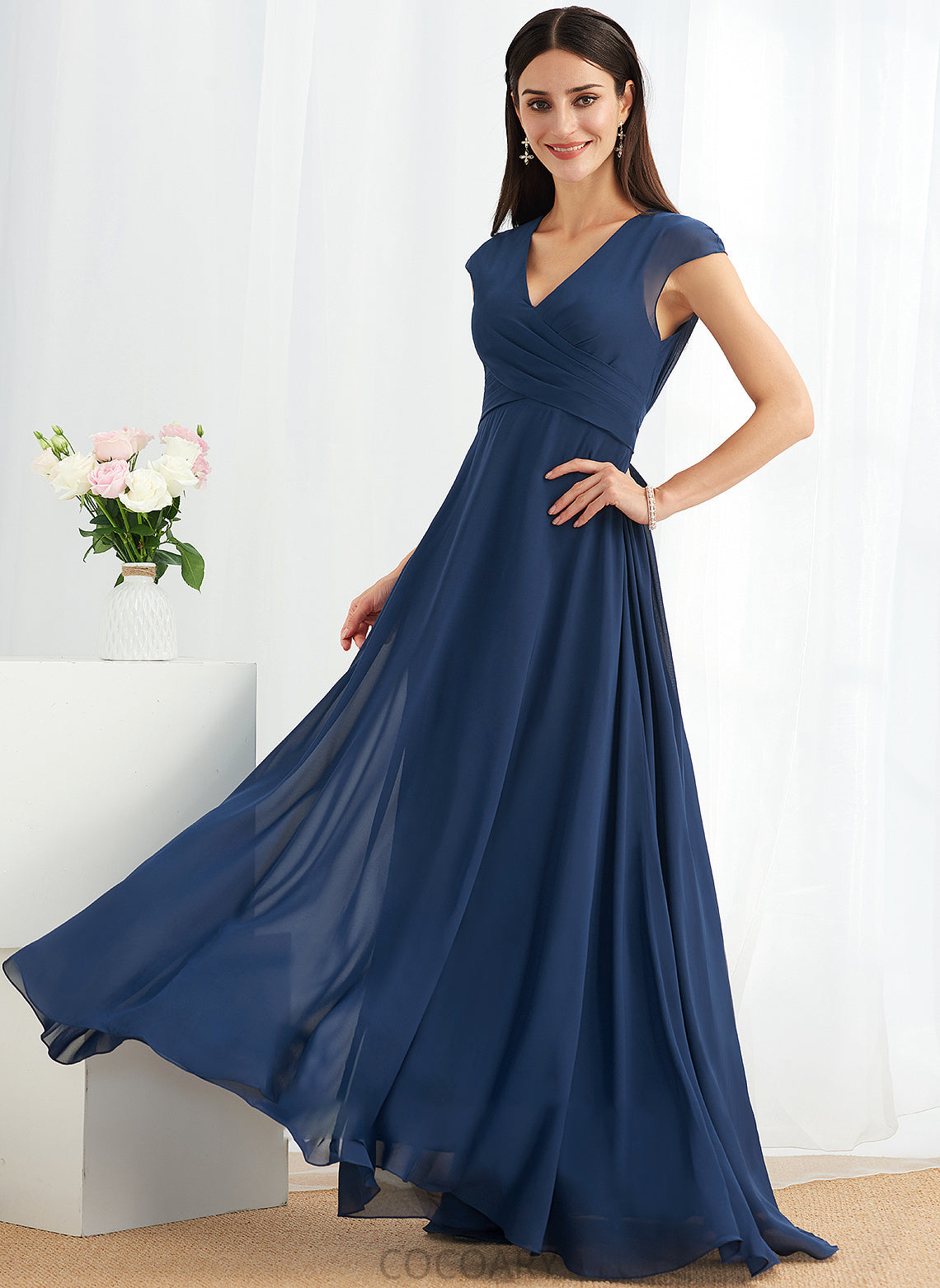 V-neck Silhouette A-Line Ruffle Neckline Fabric Length Embellishment Floor-Length Judith A-Line/Princess Floor Length Bridesmaid Dresses