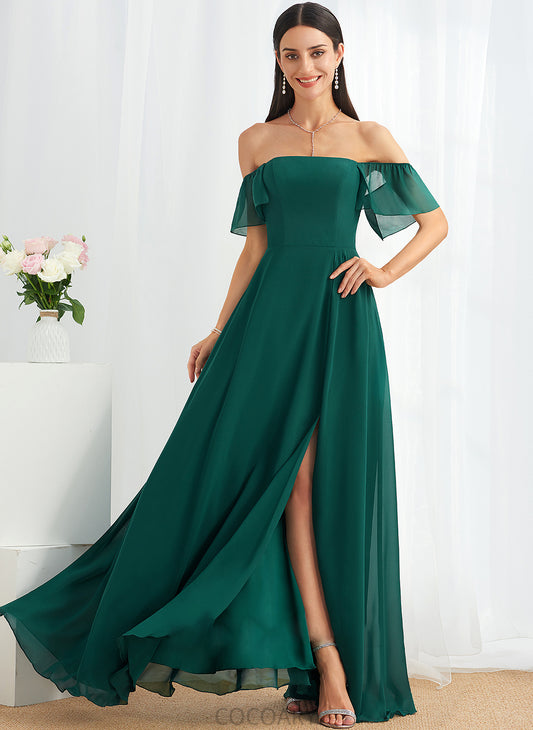 Neckline A-Line Embellishment Fabric Floor-Length Length SplitFront Off-the-Shoulder Silhouette Tracy A-Line/Princess Sleeveless Bridesmaid Dresses