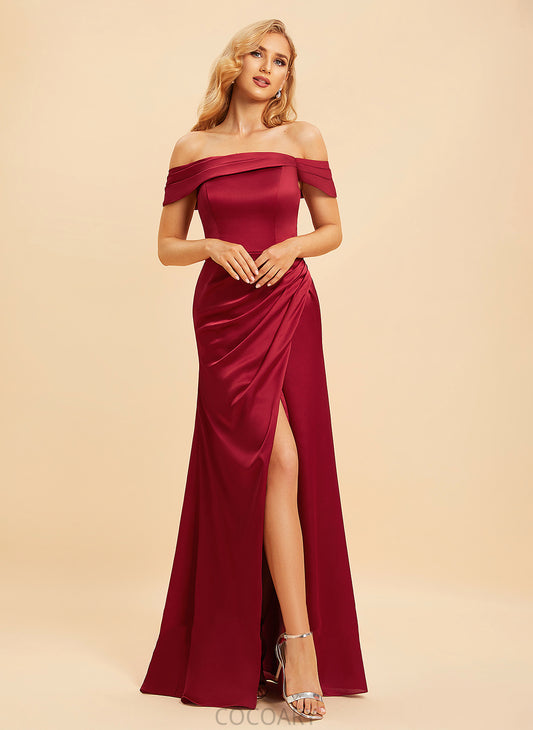 A-Line Silhouette Floor-Length Off-the-Shoulder SplitFront Length Fabric Neckline Embellishment Maliyah Floor Length Sleeveless Bridesmaid Dresses