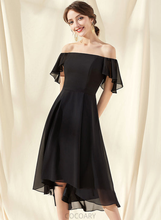 Asymmetrical Length Neckline Silhouette Embellishment Off-the-Shoulder A-Line Fabric CascadingRuffles Dahlia V-Neck Sheath/Column Bridesmaid Dresses