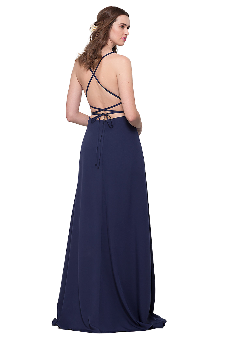 Sandy Natural Waist A-Line/Princess Satin Sweep-Brush Train Sleeveless Spaghetti Straps Bridesmaid Dresses