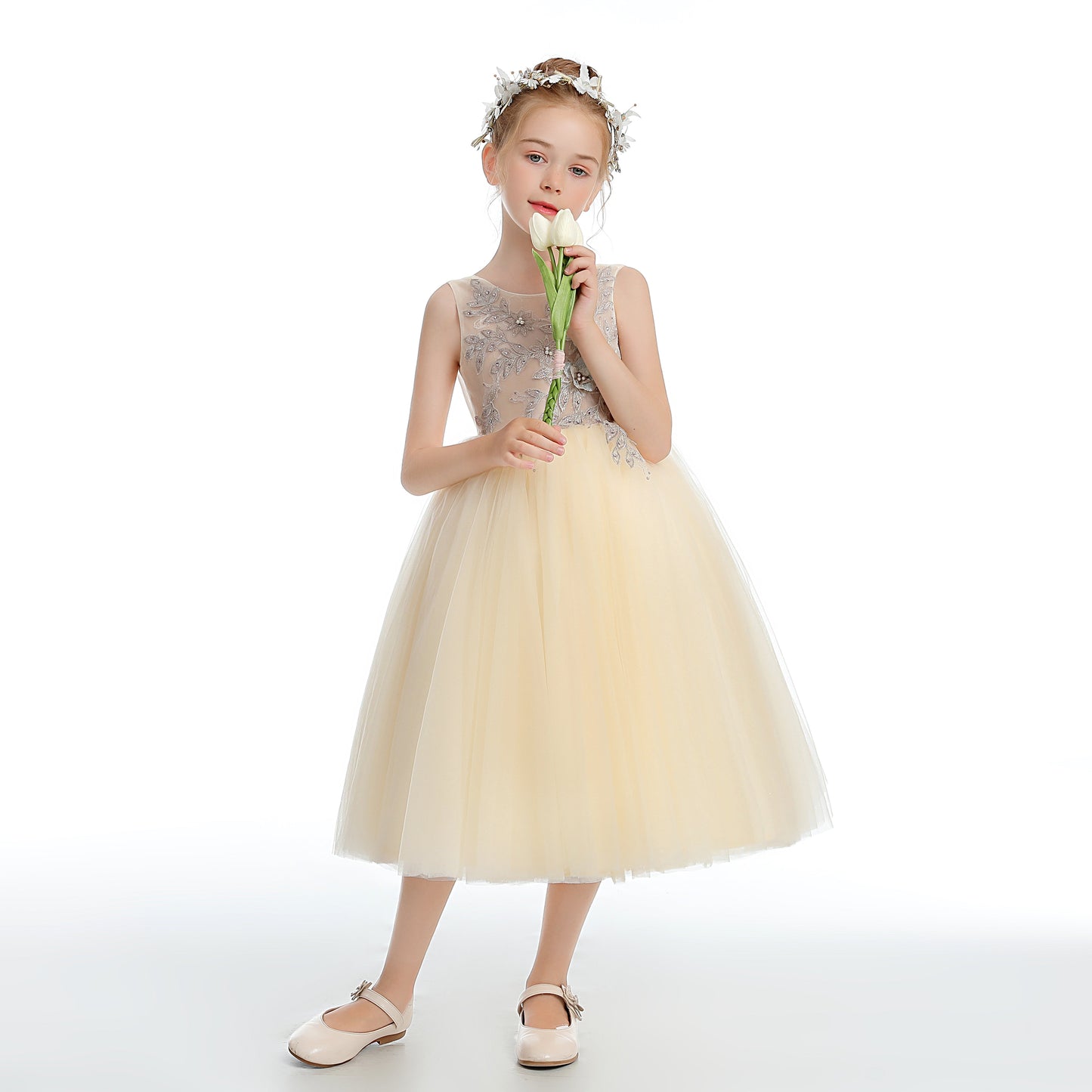 Daffodil Sleeveless V Back Tulle Flower Girl Dresses