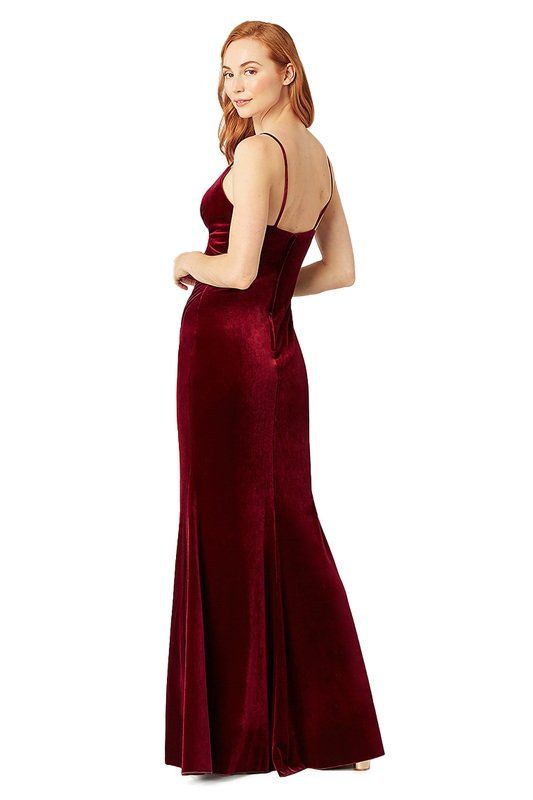 Samantha Sleeveless Trumpet/Mermaid Floor Length Natural Waist Velvet Spaghetti Straps Bridesmaid Dresses