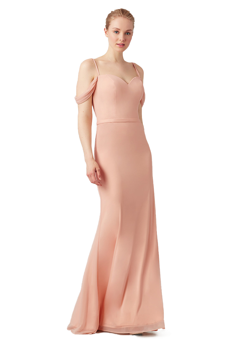 Quintina Sleeveless Chiffon Spaghetti Straps Floor Length Sheath/Column Natural Waist Bridesmaid Dresses