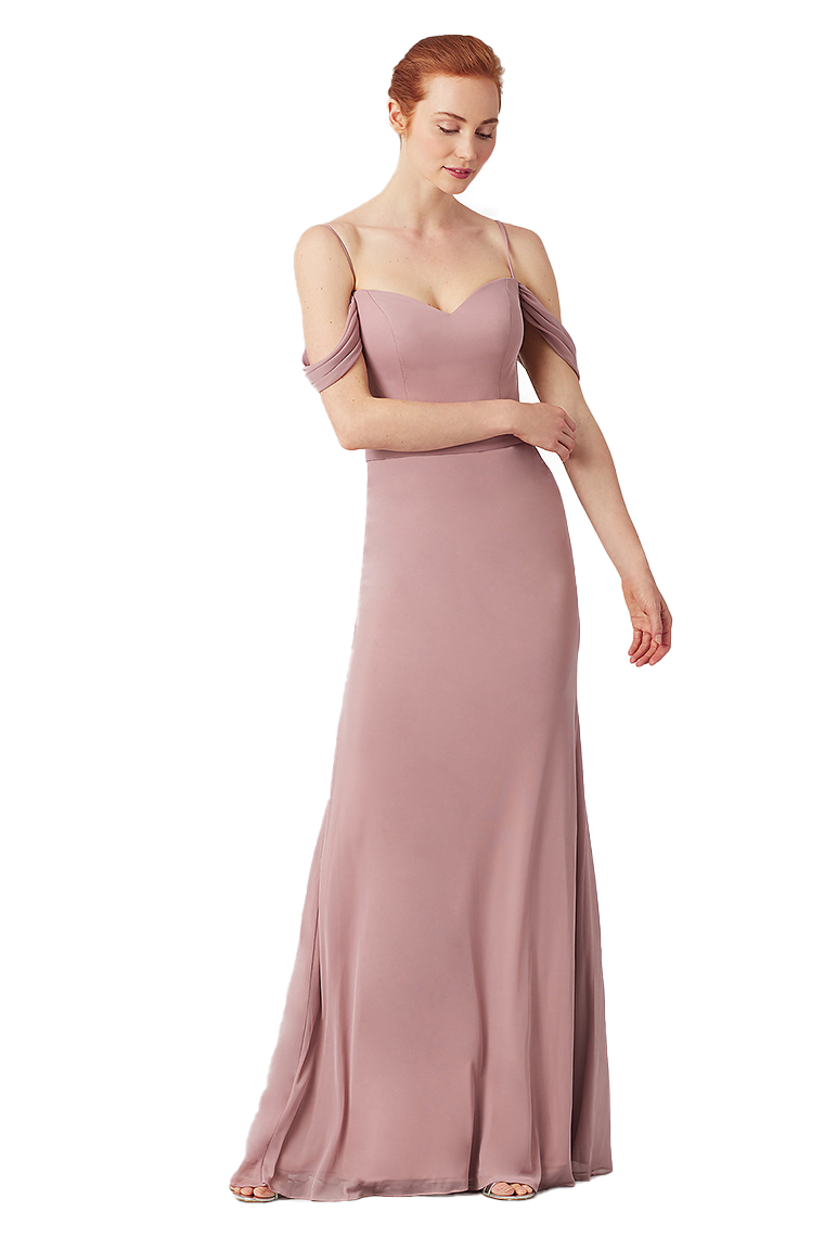 Quintina Sleeveless Chiffon Spaghetti Straps Floor Length Sheath/Column Natural Waist Bridesmaid Dresses