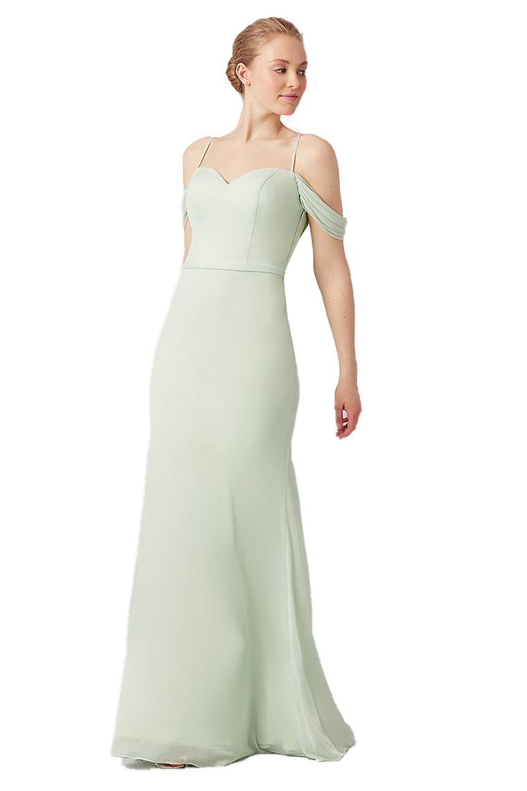 Quintina Sleeveless Chiffon Spaghetti Straps Floor Length Sheath/Column Natural Waist Bridesmaid Dresses