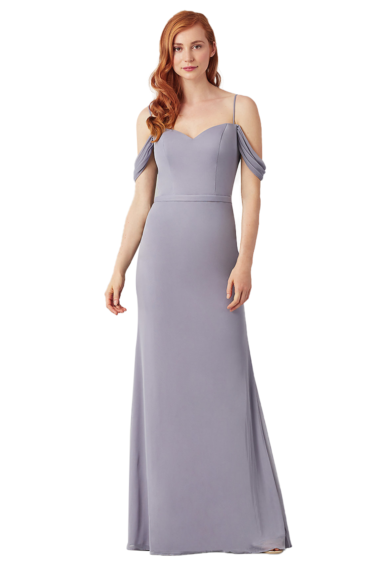 Quintina Sleeveless Chiffon Spaghetti Straps Floor Length Sheath/Column Natural Waist Bridesmaid Dresses