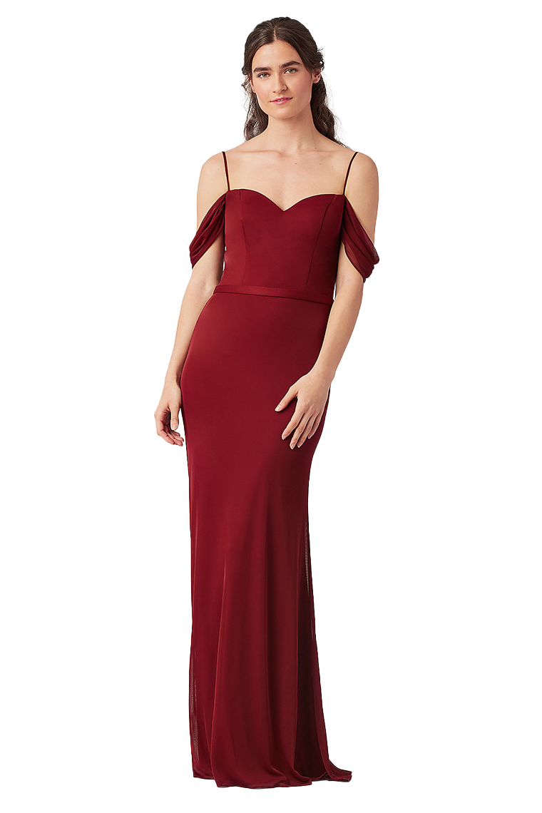 Quintina Sleeveless Chiffon Spaghetti Straps Floor Length Sheath/Column Natural Waist Bridesmaid Dresses