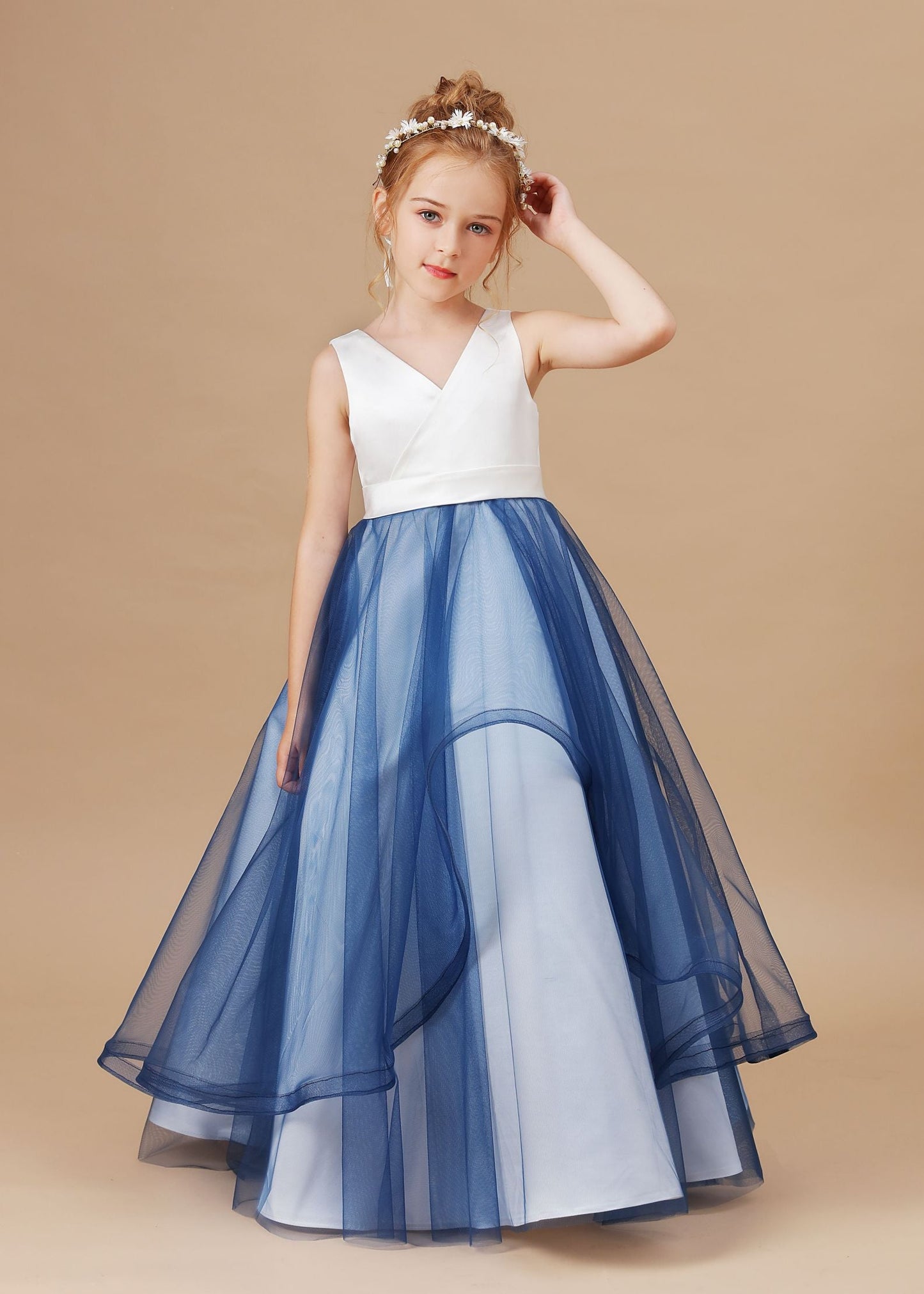 Sweetheart Trumpet SLeeveless V-neck Tulle Stain Flower Girl Dresses