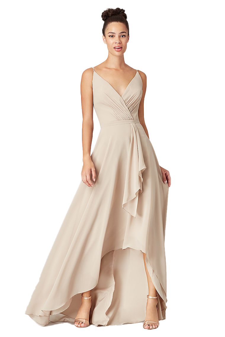 Penny Natural Waist Asymmetrical Chiffon V-Neck Sleeveless High Low Bridesmaid Dresses