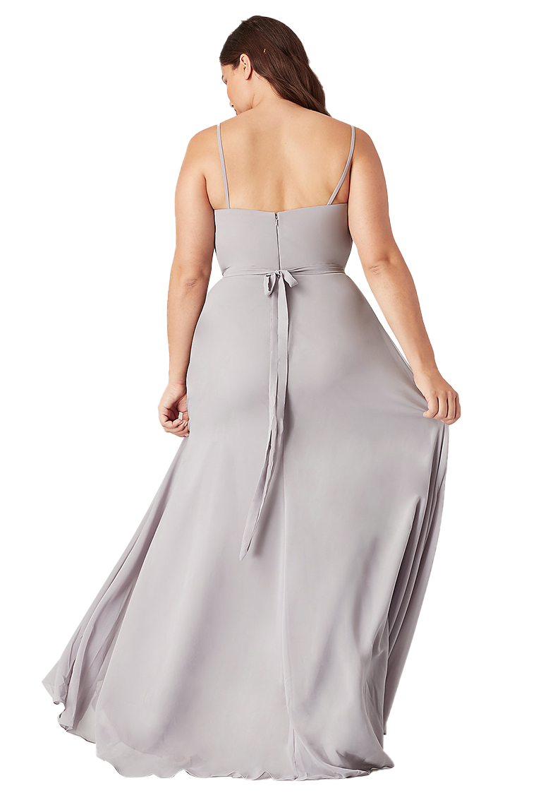 Penny Natural Waist Asymmetrical Chiffon V-Neck Sleeveless High Low Bridesmaid Dresses