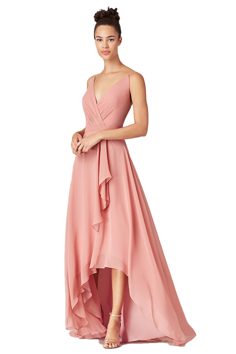 Penny Natural Waist Asymmetrical Chiffon V-Neck Sleeveless High Low Bridesmaid Dresses