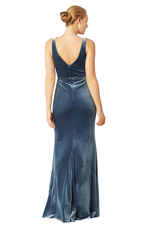 Olive Natural Waist V-Neck Sleeveless Floor Length Velvet Trumpet/Mermaid Bridesmaid Dresses