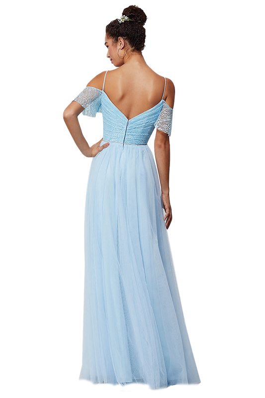 Quintina Sweetheart Floor Length Natural Waist Spaghetti Straps A-Line/Princess Tulle Sleeveless Bridesmaid Dresses