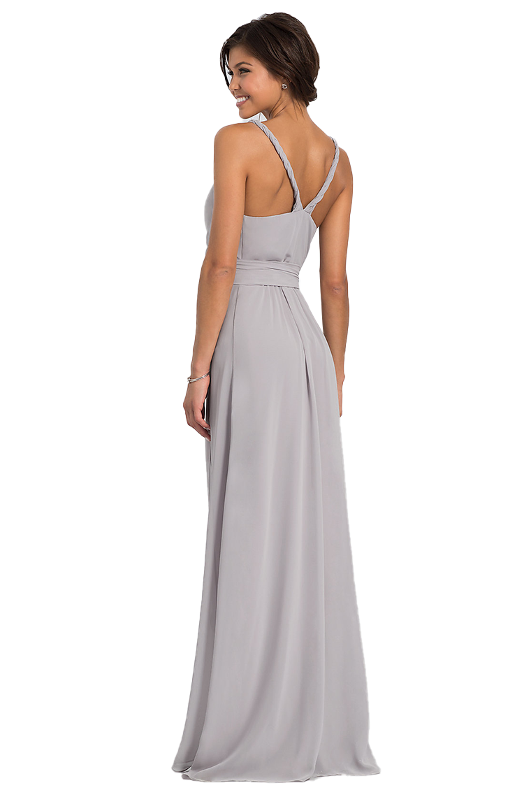 Crystal Floor Length Straps Sleeveless Natural Waist Chiffon V-Neck A-Line/Princess Bridesmaid Dresses