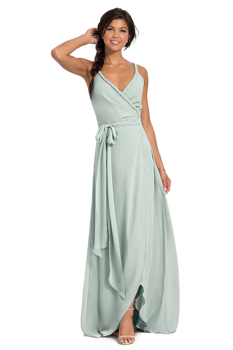 Crystal Floor Length Straps Sleeveless Natural Waist Chiffon V-Neck A-Line/Princess Bridesmaid Dresses