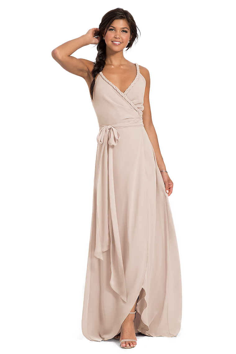 Crystal Floor Length Straps Sleeveless Natural Waist Chiffon V-Neck A-Line/Princess Bridesmaid Dresses